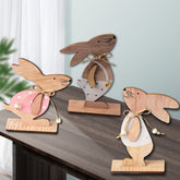 3pcs Easter Decorations Wooden Bunny Eggs with Bow Tie Cute Standing Rabbit Easter Wood Crafts Ornaments - INSWEAR